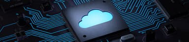 Cloud computing chip on a circuit board, illustrating digital interoperability in justice and public safety